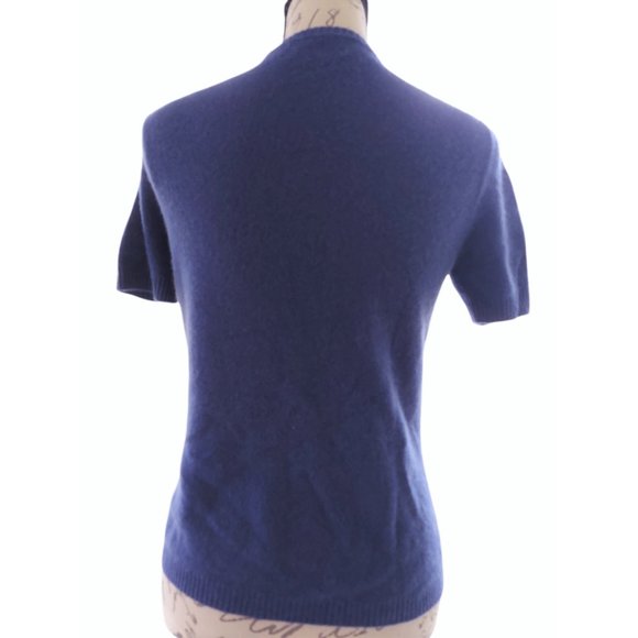 LORD & TAYLOR Women's Marine Blue Short Sleeve 2-Ply Cashmere Sweater Size Small - Picture 2 of 7